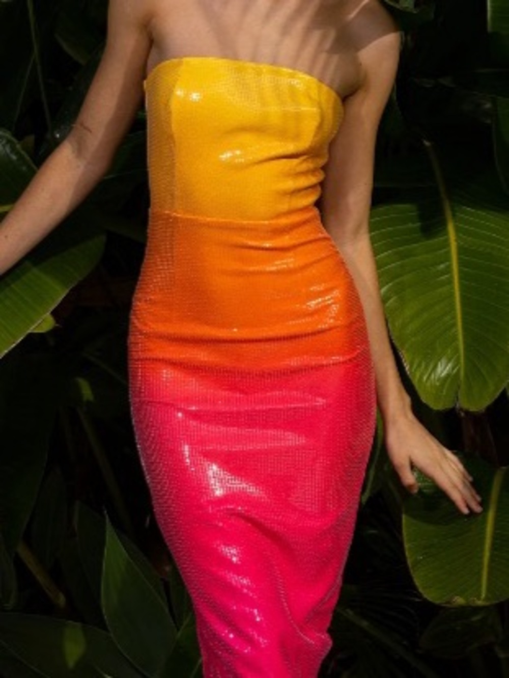 NWT Runaway The Label Midi Dress Orange Pink Womens Strapless Ombré Size S